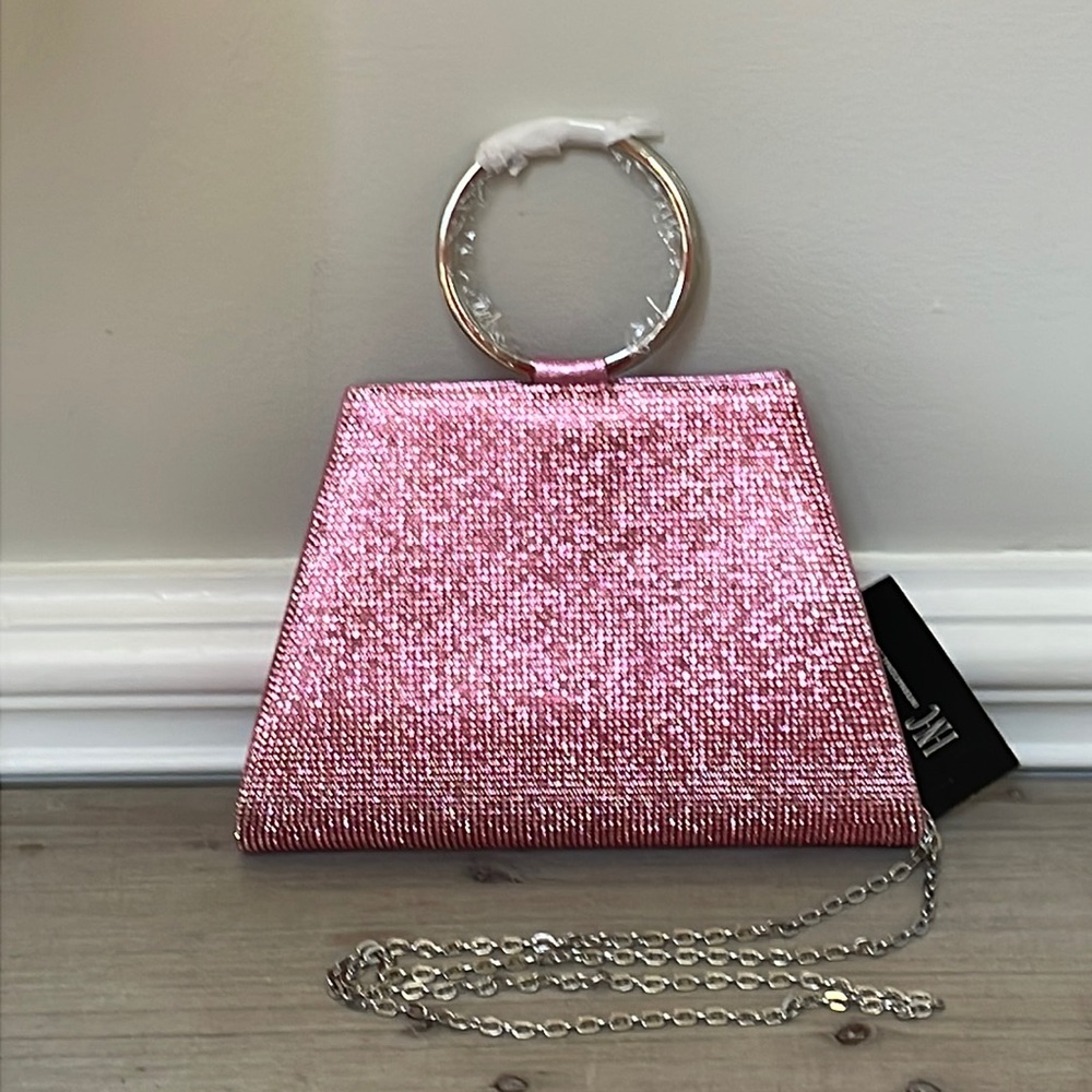 NWT 💖 Brynn INC Pink Rhinestone Silver Bangle Ring Handle Bag